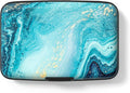 Credit Card Holder for Women, Small RFID Metal Credit Cards Wallets Cute Business Card Holder Pocket ID Case, Blue Ocean Marble