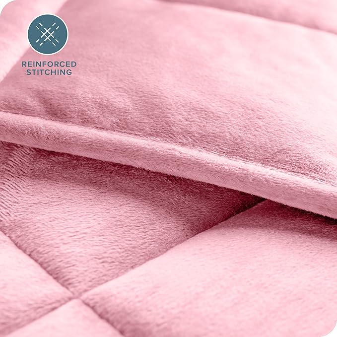 Bare Home Weighted Blanket Twin or Full Size 15lb (48"x72") for Adults - Minky Fleece - Premium Heavy Blanket Nontoxic Glass Beads (Light Pink, 48"x72")