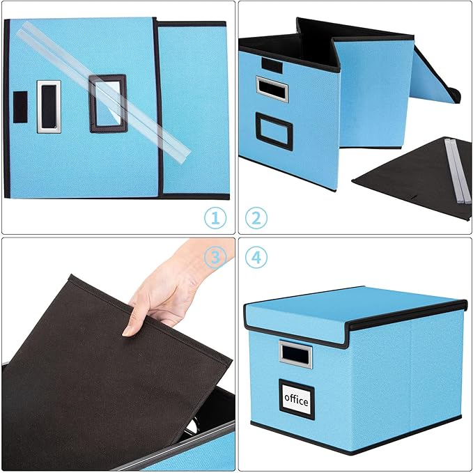 Huolewa File Organizer Box with Lid, Collapsible File Folder Organizer for Office Document Storage, Filing Box with Plastic Slide for Letter Size Hanging File Folders(1 Pack, Sky-blue)