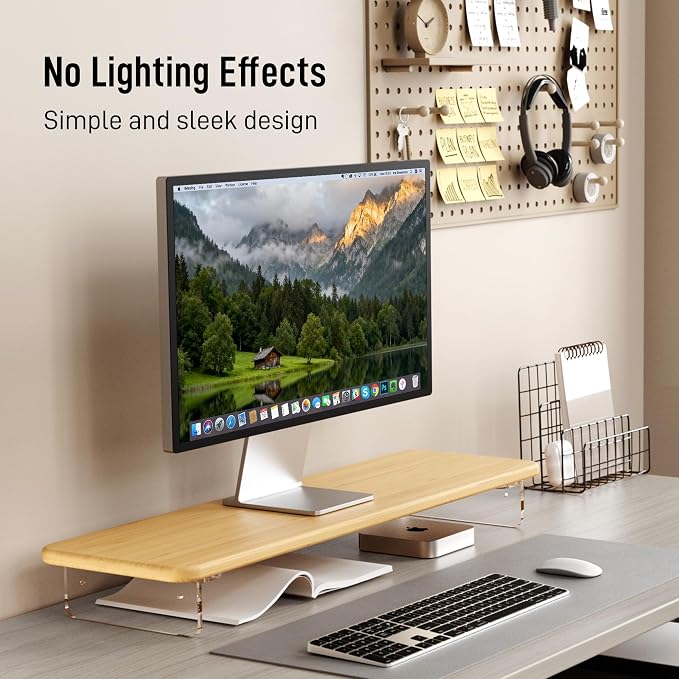 AFOOYO Bamboo Monitor Stand Riser, 31.5 In Computer Riser Desk Organizer | Desk Organizer Adjustable Arylic Feet Computer Monitor Stand, Desk Shelf for Office