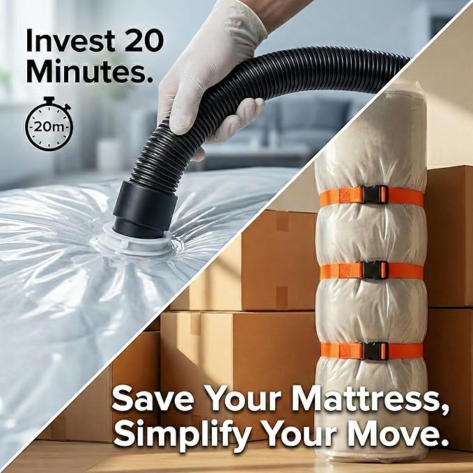 Memory Foam Mattress Vacuum Bag, Heavy-Duty Mattress Storage Bag for Moving and Transport, Mattress Compression Bag with Straps & Dual-Zip Seal (Orange Straps, Twin/Twin XL)