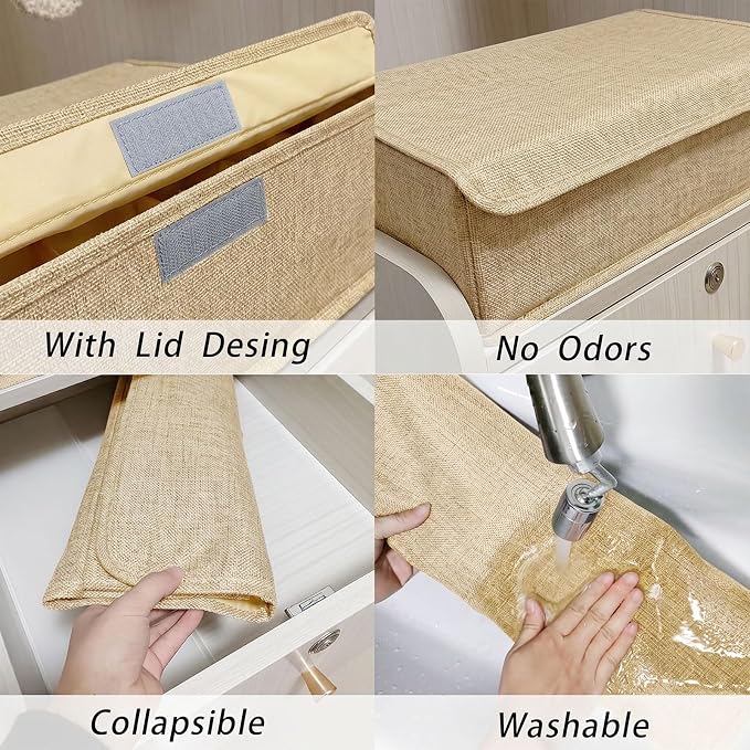 PINGMIC Beige Sock Organizer Divider 2 Pack with Lid - 30 Cell Foldable Closet Storage, Tie Organizer For Men Boxes for Socks, Ties, Belts