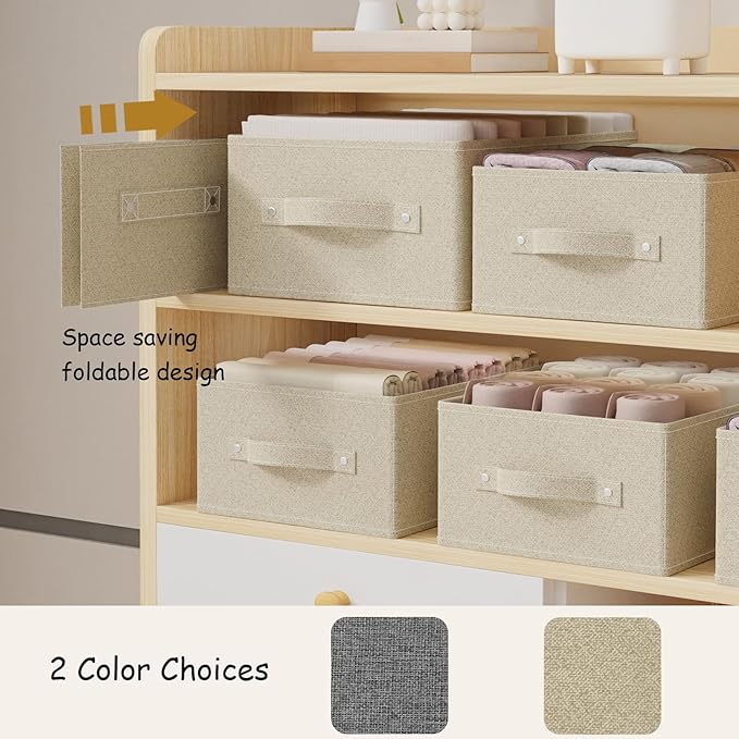 Collapsible Wardrobe Organizer, Storage Boxes for Organizing Home, Fabric Cube Baskets, Office and Closet, Grey and Beige, 2 Pack, 13.0x9.0x5.5in