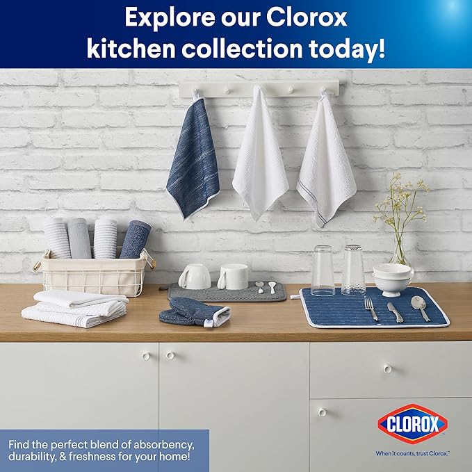 Clorox Ribbed Dishcloths - 100% Cotton Quick Dry Dish Cloths - Absorbent Multipurpose Cleaning for Restaurants, Kitchen, Bathroom, Hotel - 12" x 12" - White 12 Pack