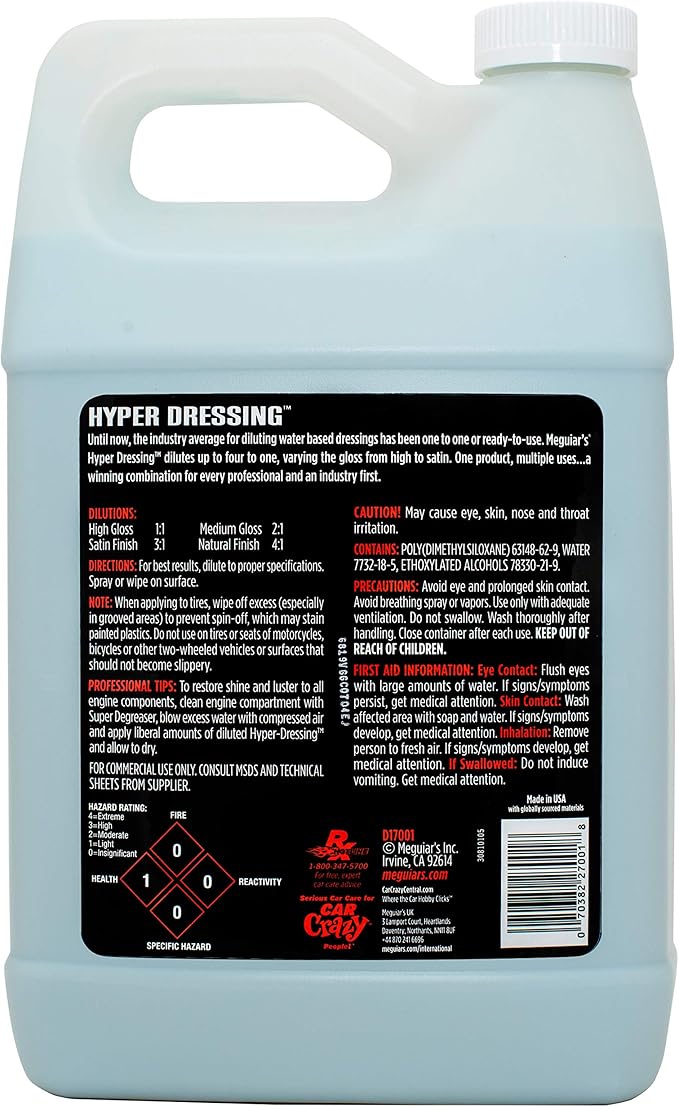 Meguiar's D17001 Hyper Dressing - 1 Gallon – Give Your Car’s Trim Pieces the Best Shine & Gloss (Pack of 4)