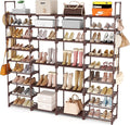 ROJASOP Large Shoe Rack Organizer for Entryway Closet 64-68 Pairs 9-Tier Heavy Duty Tall Garage Shoe Rack Shoe Shelf Shoes Storage with 18 Pcs Removable Side Hooks for Bedroom and Garage Brown