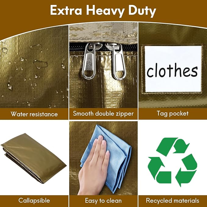 6-Pack Extra-Large Heavy-Duty Moving bags with Reinforced Handles, Durable Zippers & Waterproof Material — Perfect for Space-Saving, Moving, Shipping and Travel (Smoked Gold)