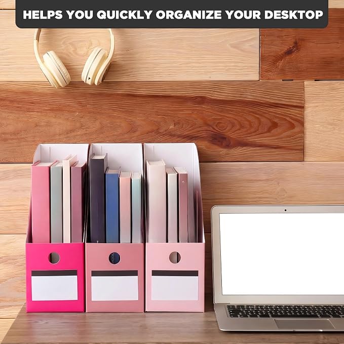 Jutom 48 Sets Cardboard Magazine Holders with Labels for Office,Pink