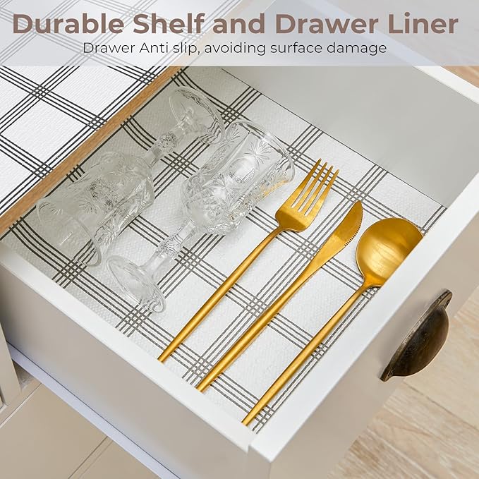Coavas Shelf and Drawer Liner, Non Slip Extra Grip Non Adhesive Waterproof Thickened Cabinet Mat, Easy Cut for Kitchen Pantry Bathroom Dresser Cupboard (Stripe, 12IN x 30FT)