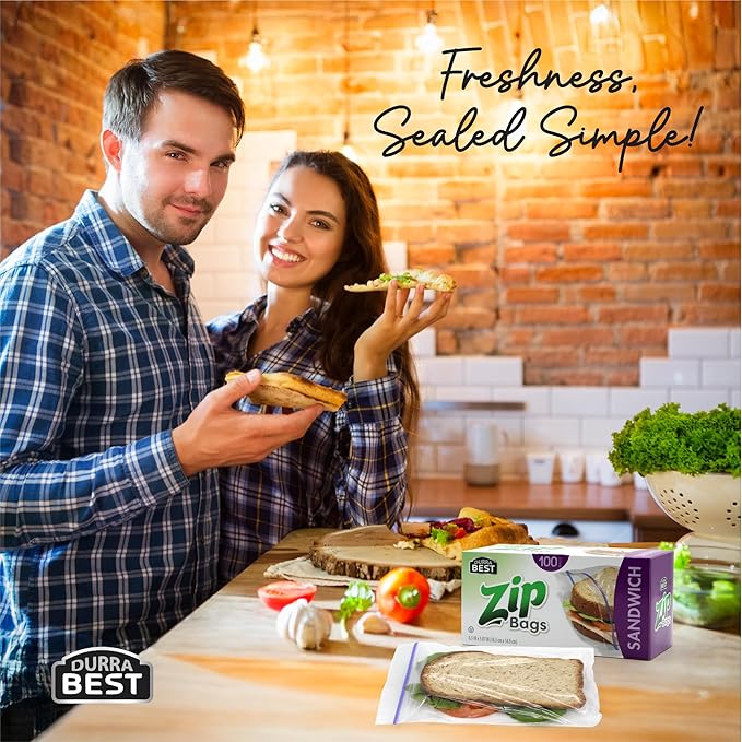 Sandwich Zip Bags - 400 Count | Leak-Resistant, Freezer Safe Food Storage Bags | BPA-Free Durable Resealable Zip Seal for Sandwiches, Meal Prep, Fruits & Food Storage | DURRA BEST