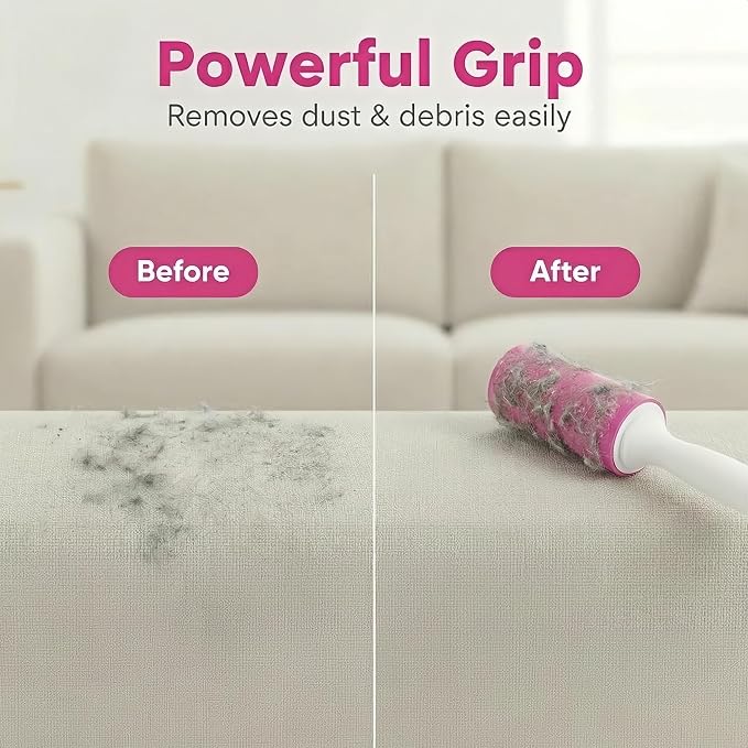 Washable Gel Lint Roller 2 Pack, Large Reusable Pet Hair Remover, Pink | Sticky Gel Surface, With Protective Covers, For Clothes & Home Use, Easy Cleaning
