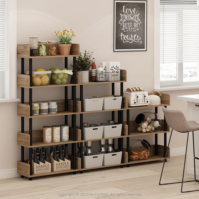 Furinno TURN-N-TUBE 4-Tier Display Shelf, Storage Shelves, Book Shelf, Open Shelves with Rounded Corner Top Edges, for Organization and Storage, Living Room, Home Office, Flagstaff Oak