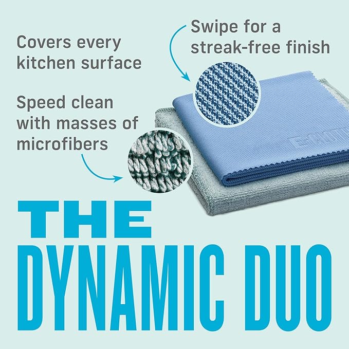 E-Cloth Kitchen Cleaning Kit, Premium Microfiber Cleaning Cloth with Scrubber, Ideal Cleaning Supplies for Kitchen Sinks and Dish Scrubber, 100 Wash Guarantee, 2 Cloth Set