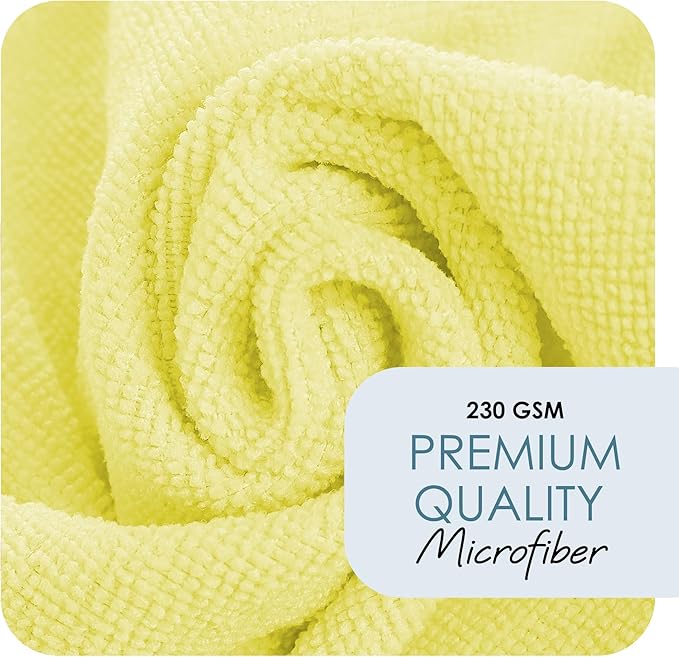 Hearth & Harbor Microfiber Cleaning Cloth Set - 12 Pack Yellow Washcloths, 12''x12'' Reusable Towels for Cars, Lint-Free Rags (V-HH-Cloth-M-12-Ylw)