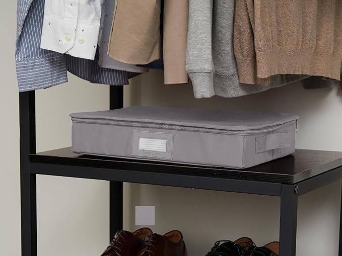 Covermates Keepsakes Zip-Top Storage Box Set, 3 Pack Heavy Duty Polyester Organizer Bins, Stackable Design, ID Window, Reinforced Handles, Closet Home Storage, Graphite