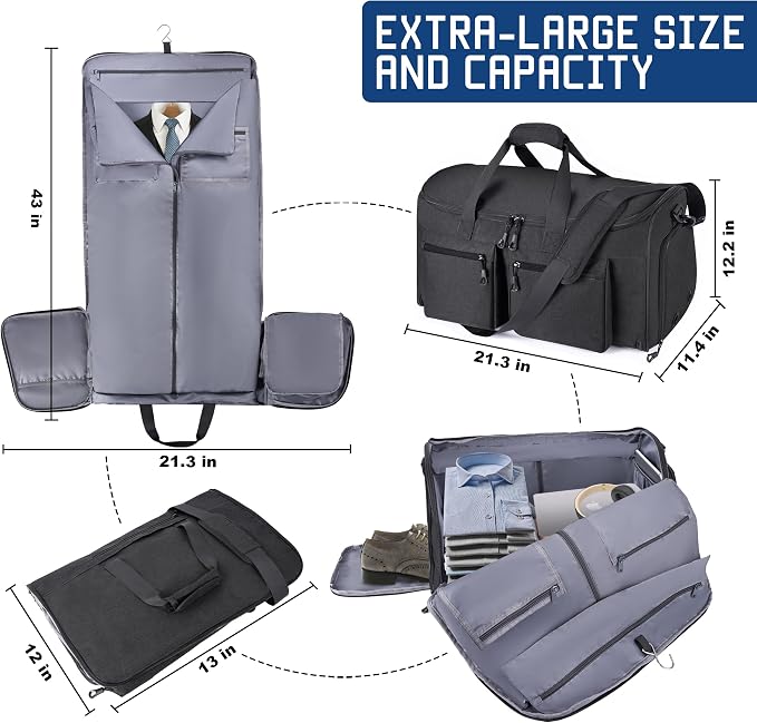 HILOMON Convertible Duffle Bags for Travel Carry On Suit Duffle Bags with Shoulder Strap 2 in 1 Hanging Garment Duffle Bag for Men Women