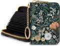 Blusabaca RFID Credit Card Holder Small Women Travel Wallet, Wildflowers | Removable Keychain, Case with Zipper, Vegan PU Leather, Cash Coin Pocket, Business Accordion Purse, Ladies Female Gift