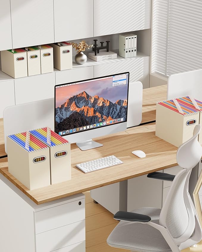 Oterri Cardboard File Organizer Box for Hanging File Folders Letter Size,File Box for Computer Desk,File Cabinet,Working Home,Office,Classroom (Beige, Letter Size - 6 Packs)
