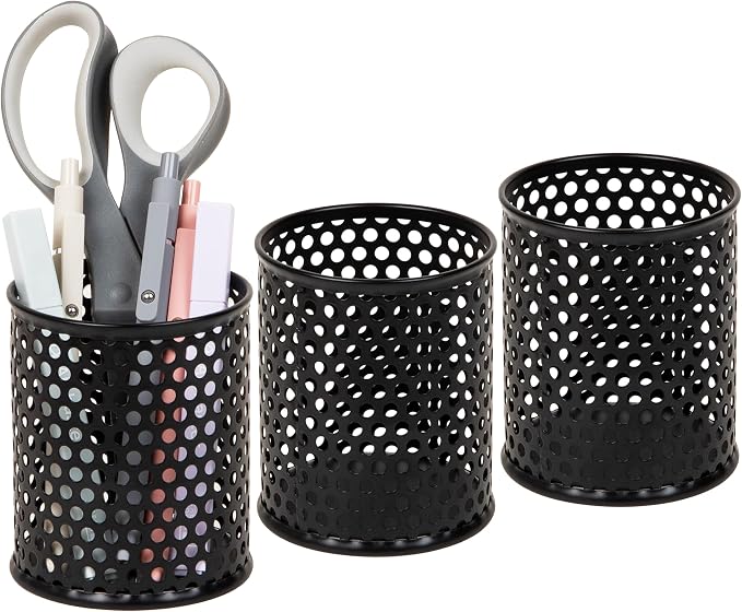 Mind Reader Metal Pen Cups, Mesh Pencil Holders, Desktop Organizer Set, Metal, Set of 3, Black