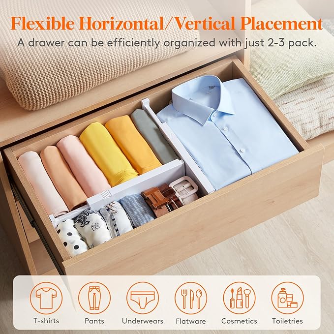 Lifewit 20 Pack 4" High Drawer Dividers 28-43.5cm/11-17" Adjustable Drawer Organizer for Clothes/Utensils, Expandable Drawer Separator in Dresser/Kitchen/Bedroom/Office Organization & Storage White
