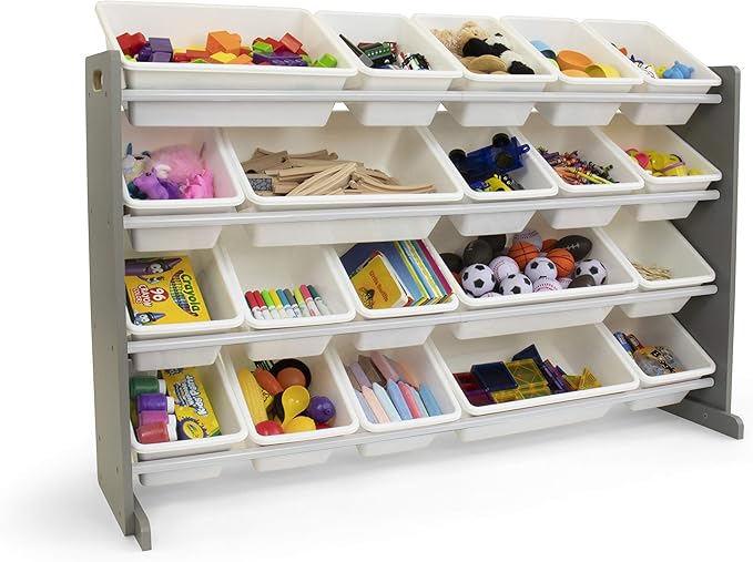 Humble Crew Toy Storage Organizer with 20 Removable Storage Bins for Kids Playroom, 4-Tier Toddler Toy Organization and Storage, Grey/White