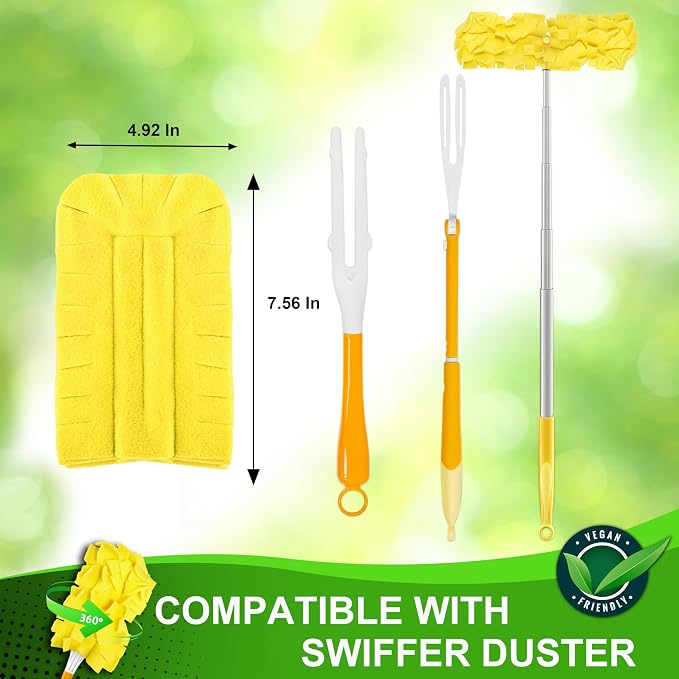 Fleece Reusable Duster Refill Compitable with Swiffer Hand Duster | 12 Pack Washable Heavy Duty Duster Pads, 360 Cleaning Pads for Fan, Window, Furniture, Floor (Handle is Not Included)