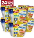 Glad GladWare To Go Snack Food Storage Containers with Lids, Medium Rectangle BPA Free Plastic with Built-In Dressing Cup for Salads and Snacks, Microwave Dishwasher Safe, 24 Oz, 4 Count - 6 Pack