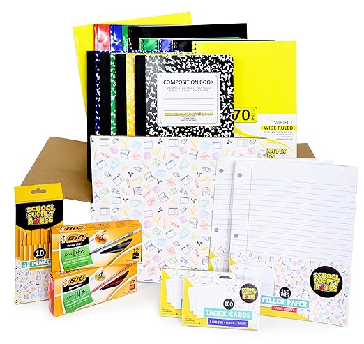 School Supply Boxes | Elementary Writing Case (2 Boxes) | Back to School Essentials Kit for Students & Teachers | Includes Wide-Ruled Filler Paper, Wide-Ruled Notebooks, 12 ct. Pens, & More