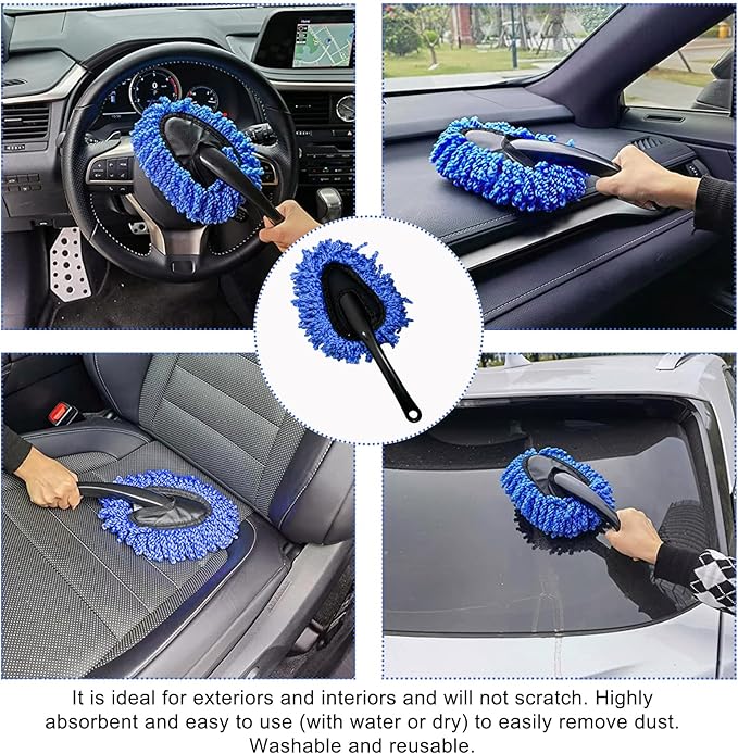 2 PCS Microfiber Car Duster, Scratch Free Auto Exterior Interior Large Dusting Cleaning Brush, Multipurpose Vehicle Dust Cleaner with Extendable Handle, Car Accessories (Blue)