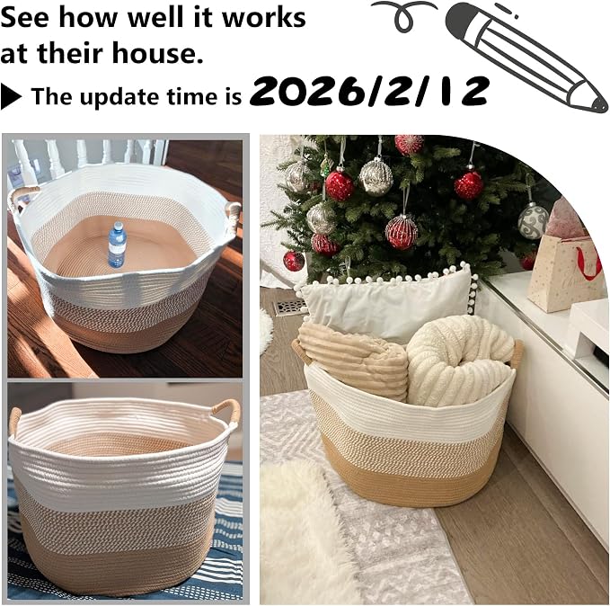 Artfeel 70L Large Cotton Rope Basket, Decorative Woven Blanket Storage for Living Room, Boho Toy Storage & Toy Box for Kids, Versatile Laundry Basket & Nursery Hamper for Blankets(Grey)
