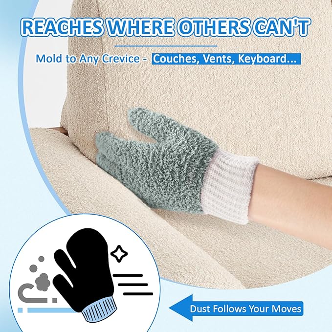 MIG4U Microfiber Dusting Gloves House Reusable Cleaning Glove for Blinds, Windows, Shutters, Furniture, and Car, Gray 2 Pairs S/M
