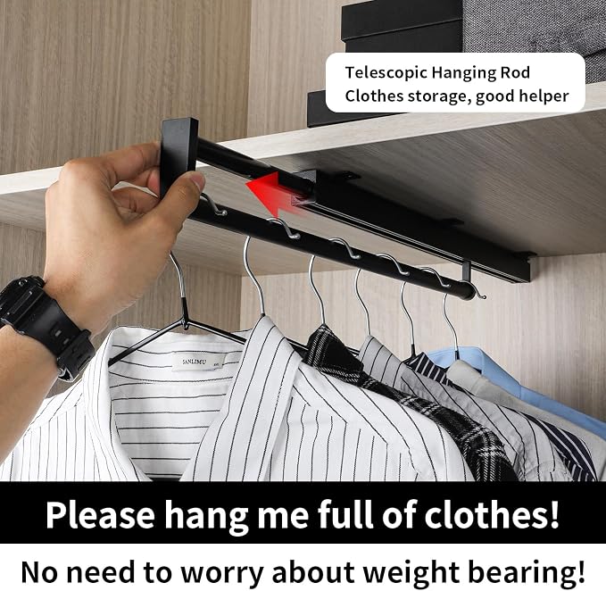 BaiNong pull out closet rod pull out pants rack for closet valet rods for closets black valet rod closet 19-1/4 inch pull out telescopic trouser rack shallow cabinet organize pants clothes
