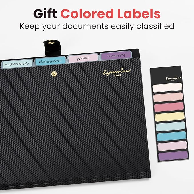 Sooez Accordion File Organizer, Letter Size Expanding File Folder with Labels, 5 Pocket Folders for Document, Portable Paper Bill Receipt Organizer for Home School Office Supplies, A4 Size, Off White