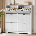 Xixini Shoe Storage Cabinet for Entryway with 6 Flip Drawers, Hidden Slim Wood Shoe Organizer with Modern Fluted Panel, Freestanding Narrow Shoe Rack for Front Door Entrance, Hallway, Foyer, White