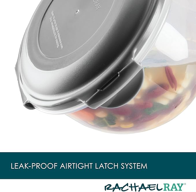 Rachael Ray Leak-Proof Nestable Container Food Storage Bin Set, 10-Piece, Clear with Gray Lids