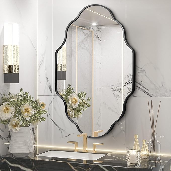 Dorlicecass Wall Mirror for Bathroom - Black Mirror Wall Decor 26" x 46"Modern Mirror Wall Decor with Aluminum Alloy Frame for Bathroom, Bedroom, Living Room, Dining Room, Cloakroom, Entryway