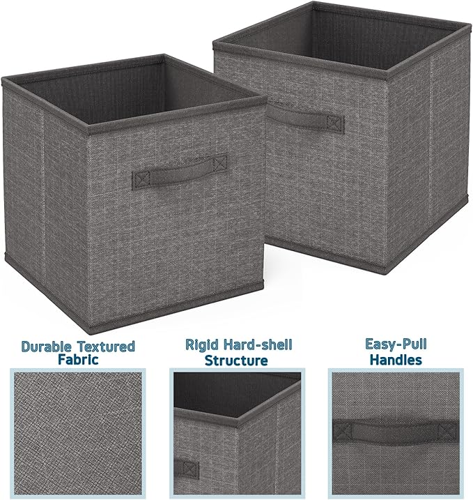 Nestl Cube Storage Bins, Foldable 9 Cube Storage Organizer Bins, Fabric Storage Cubes, Storage Basket with Handles, Grey Closet Storage Bins, 11-Inch Cube Storage Bins for Bedroom, Playroom and More