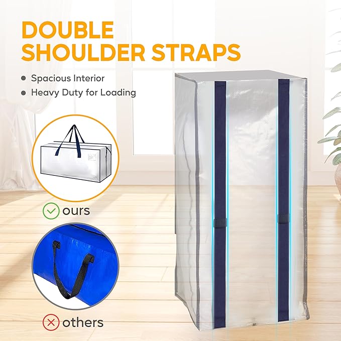 HealSmart 12 Pack Extra Large Moving Bags with Zippers & Carrying Handles, Heavy-Duty Storage Tote Moving Boxes for Dorm Room Essentials Storage Bags, Clear