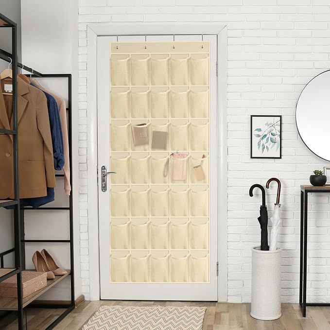 WVM Over the Door Shoe Organizer with 35 Breathable Mesh Pockets, Hanging Shoe Organizer for Door with 4 Metal Hooks, Large Capacity Closet Storage for Shoes, Accessories