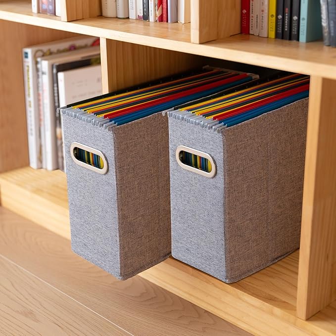 6 Packs Letter Size File Organizer, File Folders Organizer, Fabric Storage Box, Collapsible Paper Organizer with Metal Handle, Smooth PVC Rails, Only Box (Gray)