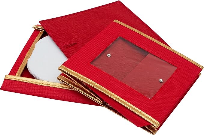 Simplify Holiday Salad Plate Dinnerware Storage Box | 9.45 Inch | Christmas China | 12 Felt Dividers | Tableware Setting | Red