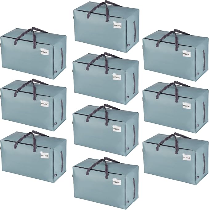 VENO 10 Pack Extra Large Heavy Duty Moving Bags with Wide Opening & Reinforced Handles, Reusable Storage Tote Bags with Strong Zippers for Clothes, College Dorm Essentials & Moving Supplies