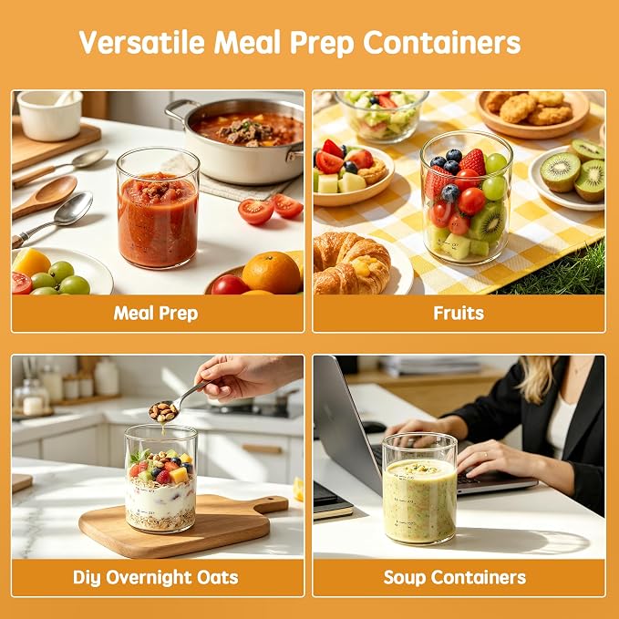 24oz Glass Soup Freezer Containers, 4Pcs Borosilicate Glass Soup Container with Vented Silicone Airtight Lid, Microwave & Freezer Safe Jars, Circular Meal Prep Storage for Stew, Sauc, Leftover