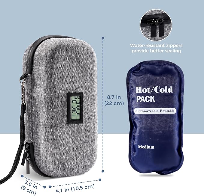 ProCase Insulin Cooler Travel Case for Diabetes -Grey | Temperature Display, TSA Approved, 2 Reusable Ice Packs, Cold Storage Organizer Bag for Insulin Pens & Medicine
