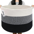 90L Extra Large Blanket Basket,Woven Rope Laundry Basket Hamper with Handles, Decorative Nursery Basket Storage Bin for Toys, Clothes Organizer, Living Room, Bedroom, Bathroom, Black