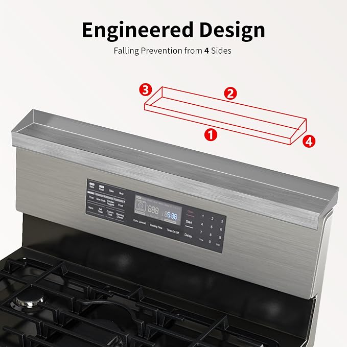 Mount Walker 30" Upgrade Stainless Steel Stove Top Shelf, Magnetic Shelf for Kitchen, Over The Stove Spice Rack Organizer, Back of Oven Rack with Border All Around, Silver
