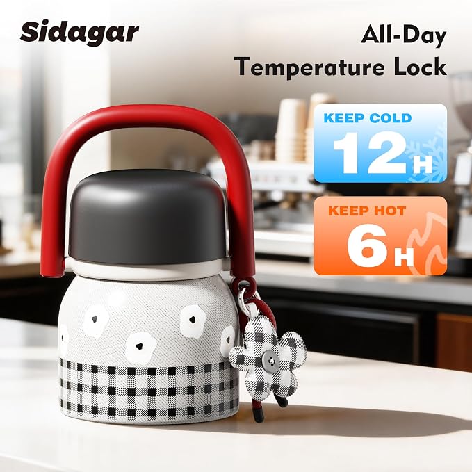 24 oz Insulated Food Jar with Handle, Aesthetic Stainless Steel Vacuum Lunch Container for School Office, Keep Hot/Cold Soup, Oatmeal, Smoothie Bowl, Retro Bloom Red