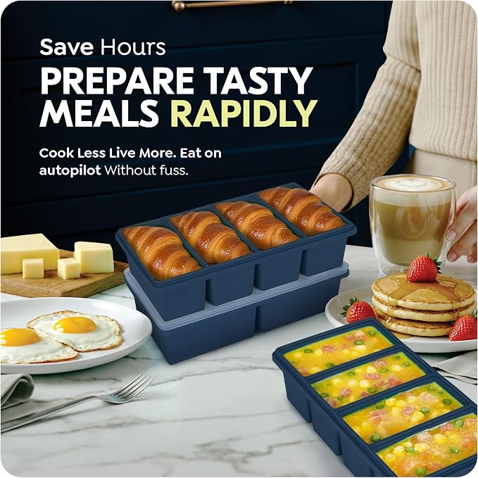Silicone Freezer Trays with Lids, 2 Cup & 1 Cup Soup Container Style Ice Cube Trays, Easily prepare portioned meals, Great for storing soups and other dishes, Oven & Dishwasher-Safe(2-Pack)