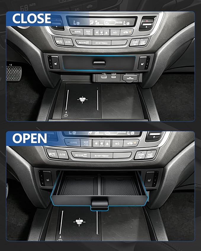 Center Console Organizer for Honda Ridgeline 2017-2026/ Pilot 2016-2022 | for Passport 2019-2025, ABS Material & Anti-Slip Drawer Storage Box Insert, Hidden Cubby Organizer Only Fit Models with Cubby