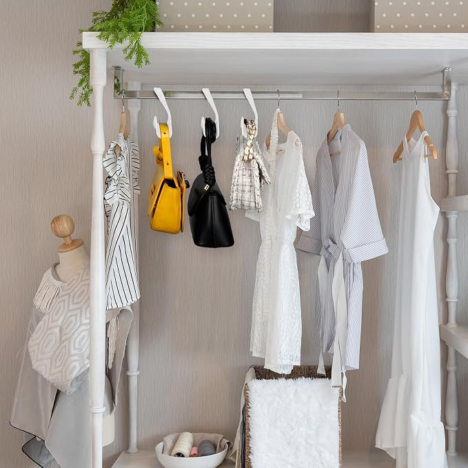 Maitys 18 Pcs Purse Hanger Hook Acrylic Bag Rack Holder for Bag Hanger Handbag Tote Hook Closet Organizer Storage Over The Closet Rod Backpacks Satchels Crossovers Tote (White)